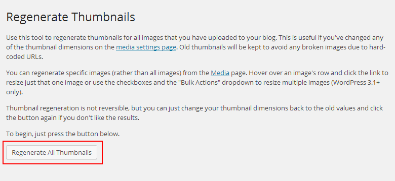 Regenerate All Thumbnailsボタンをクリック