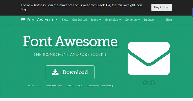 「Font Awesome」サイトのダウンロードボタン