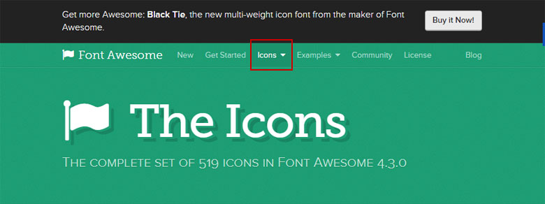 「Font Awesome」のアイコンのページ